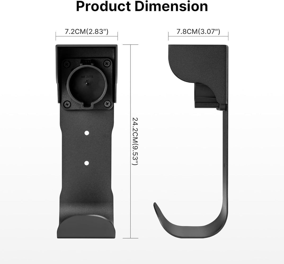 Autel EV Charger Holder, Wall-Mount Connector Nozzle Holster Dock with J-Hook for SAE J1772, Electric Car Charger Cable Organizer, Space Saving