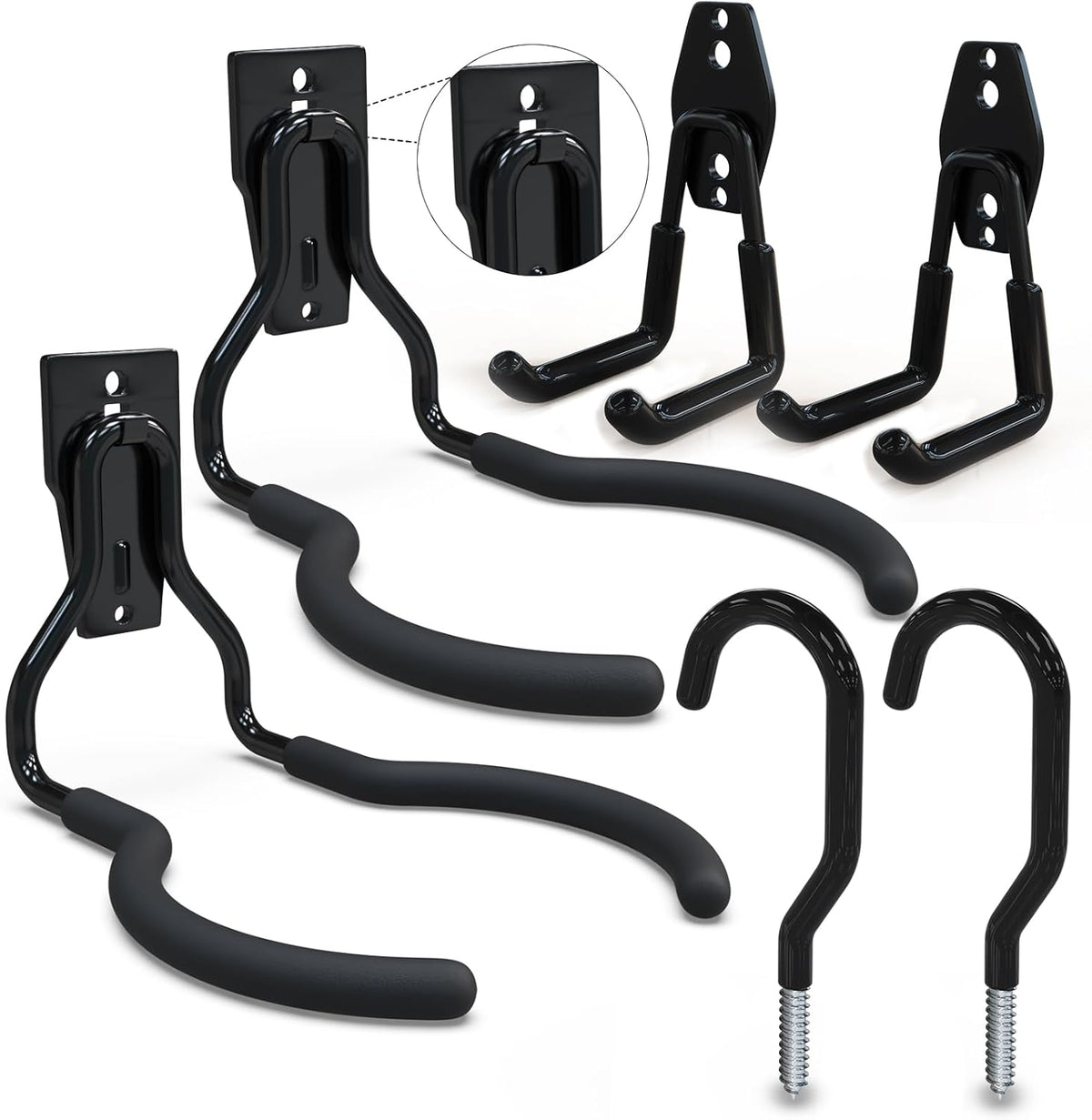 3-H Weed Eater Hanger 2 Pack,2 Garden Hose Holder,2 Screw in Hooks,Utility Weedeater Rack,Tool Hangers for Organizing and Hanging Weed Wacker,Leaf Blower,String Trimmer in Garden
