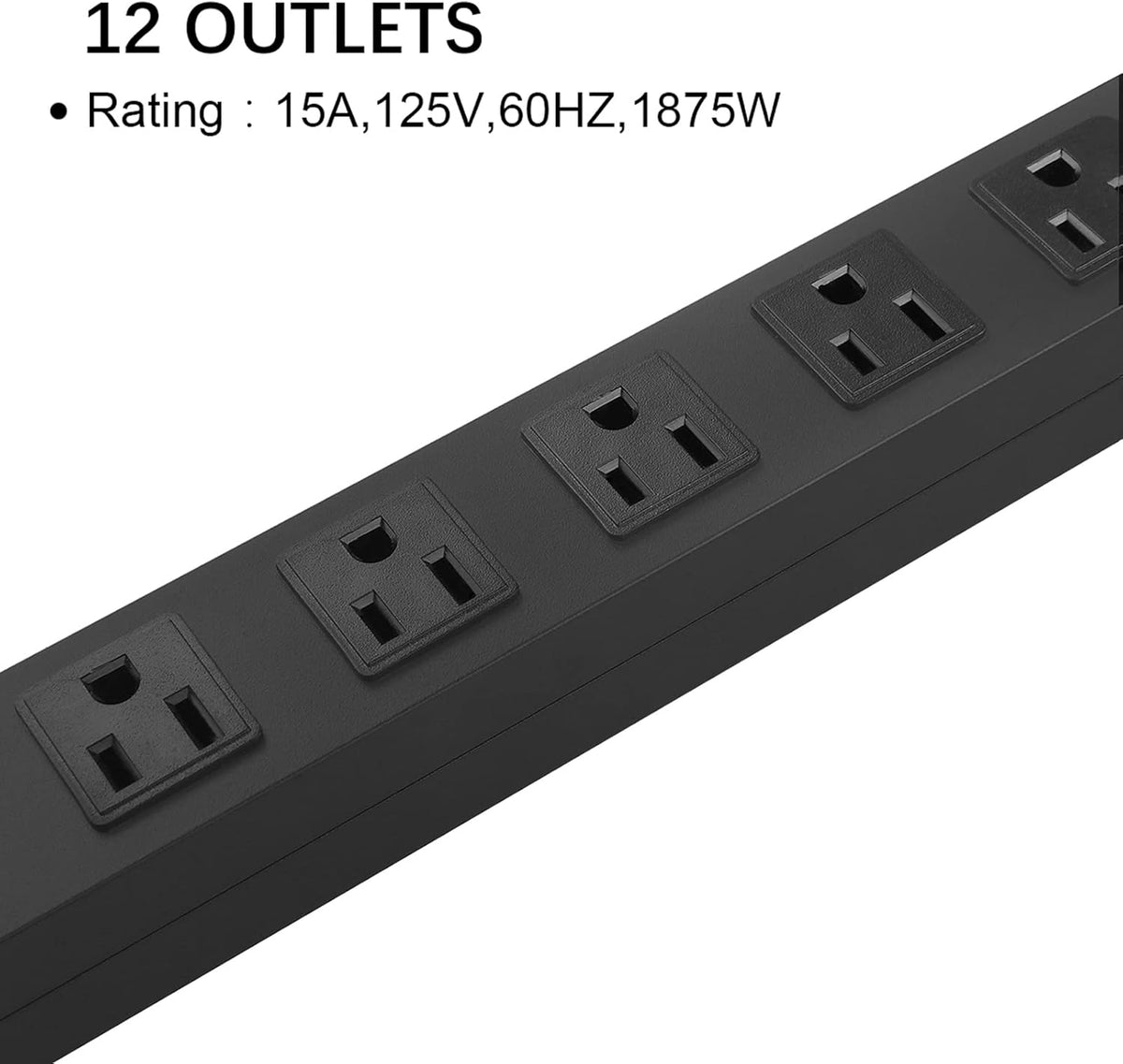 HHSOET Aluminum Wall Mount Power Strip - 12 AC Outlets, 15 FT Cord, 15A 125V Switch