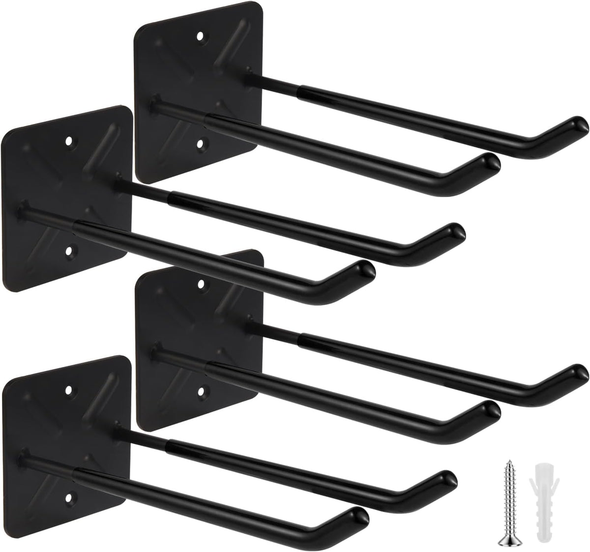 Steel Garage Storage Hooks Wall Tool Organizer, 12.4 Inch Garage Hook Heavy Duty Utility Storage Hangers Black for Ladders, Chairs, Garden Tools, Set of 4