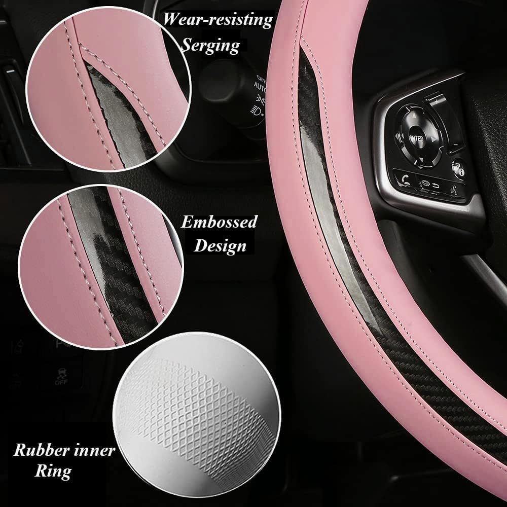 New Leather Car Steering Wheel Cover, Non-Slip Car Wheel Cover Protector Breathable Microfiber Leather Universal Fit for Most Cars