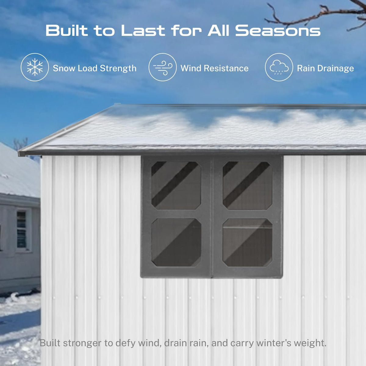 12 x 10 FT Outdoor Storage Shed, Metal Garden Tool Shed with Slooping Roof, Lockable Doors and Aluminum Frames, Easy to Assemble for Garden, Patio, Lawn, White+Yellow