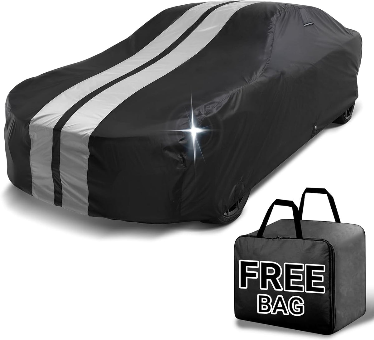 iCarCover Custom Car Cover for Buick Skylark (1975-1979) Waterproof All-Weather Rain Snow UV Sun Protector Full Exterior Indoor Outdoor Car Cover (Stripe - Black/Gray)