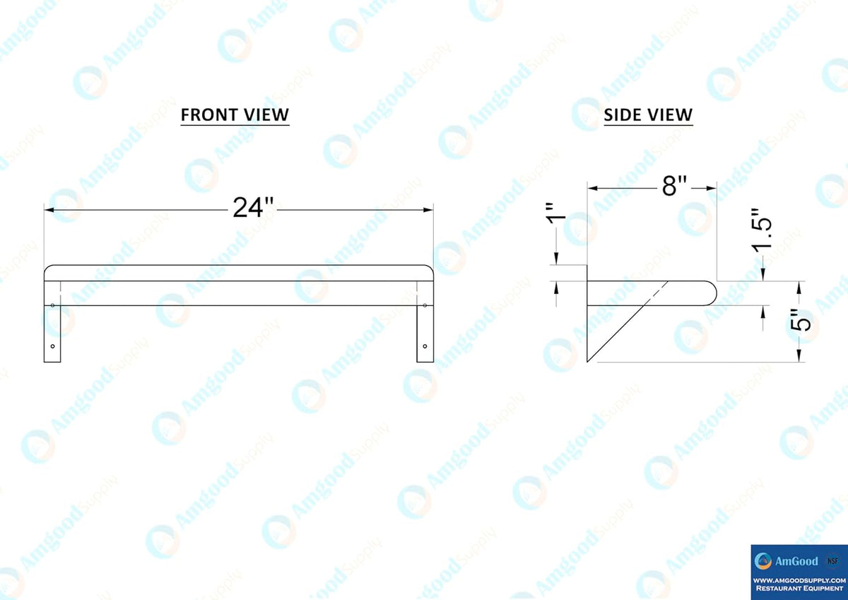 AmGood 24" Long X 8" Deep Stainless Steel Wall Shelf | NSF Certified | Appliance & Equipment Metal Shelving | Kitchen, Restaurant, Garage, Laundry, Utility Room