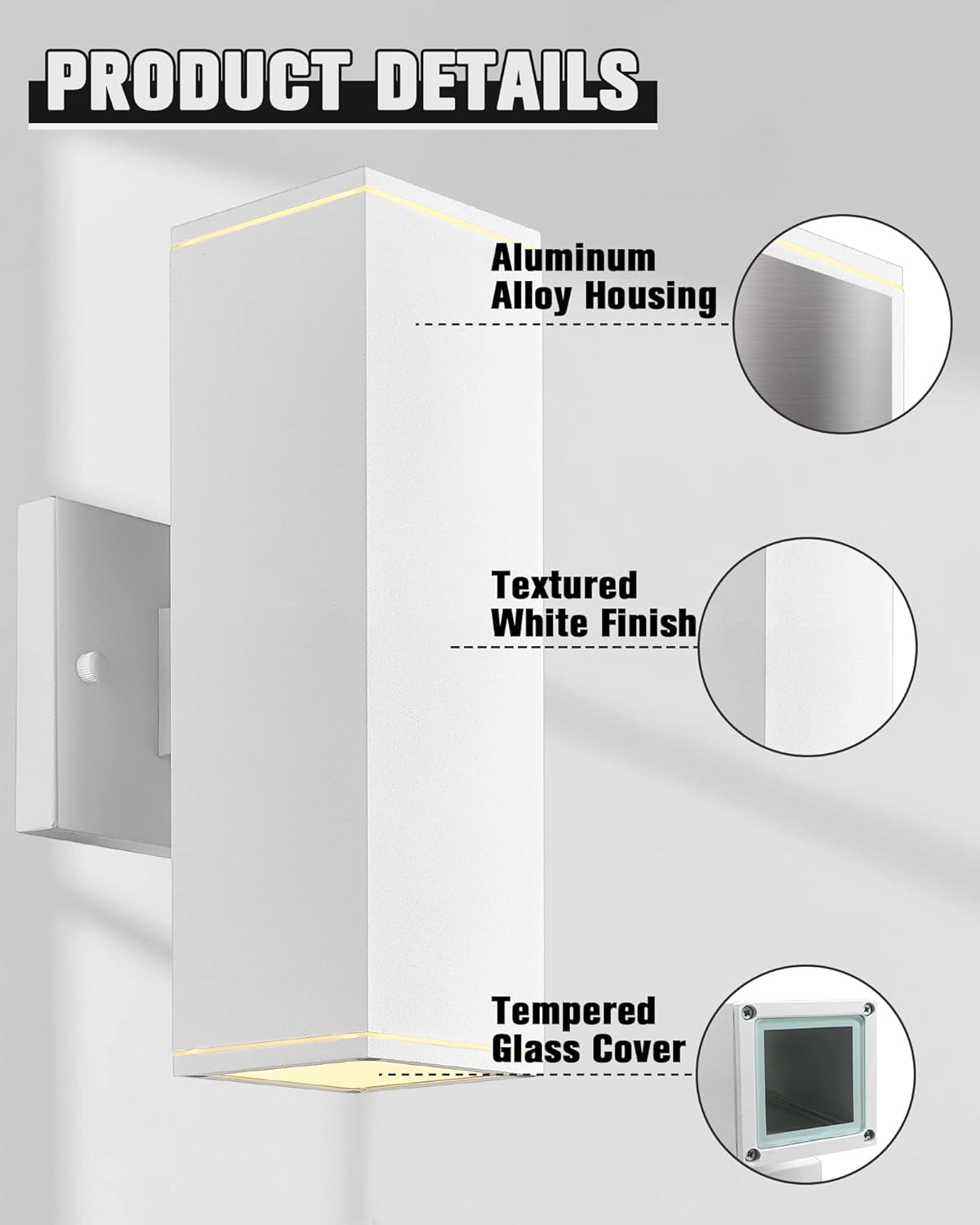 Ken & Ricky Outdoor Wall Sconces, Modern Up and Down Outdoor Light Fixture, Square Exterior Light Fixture with Sanded White Finish - 1 Pack