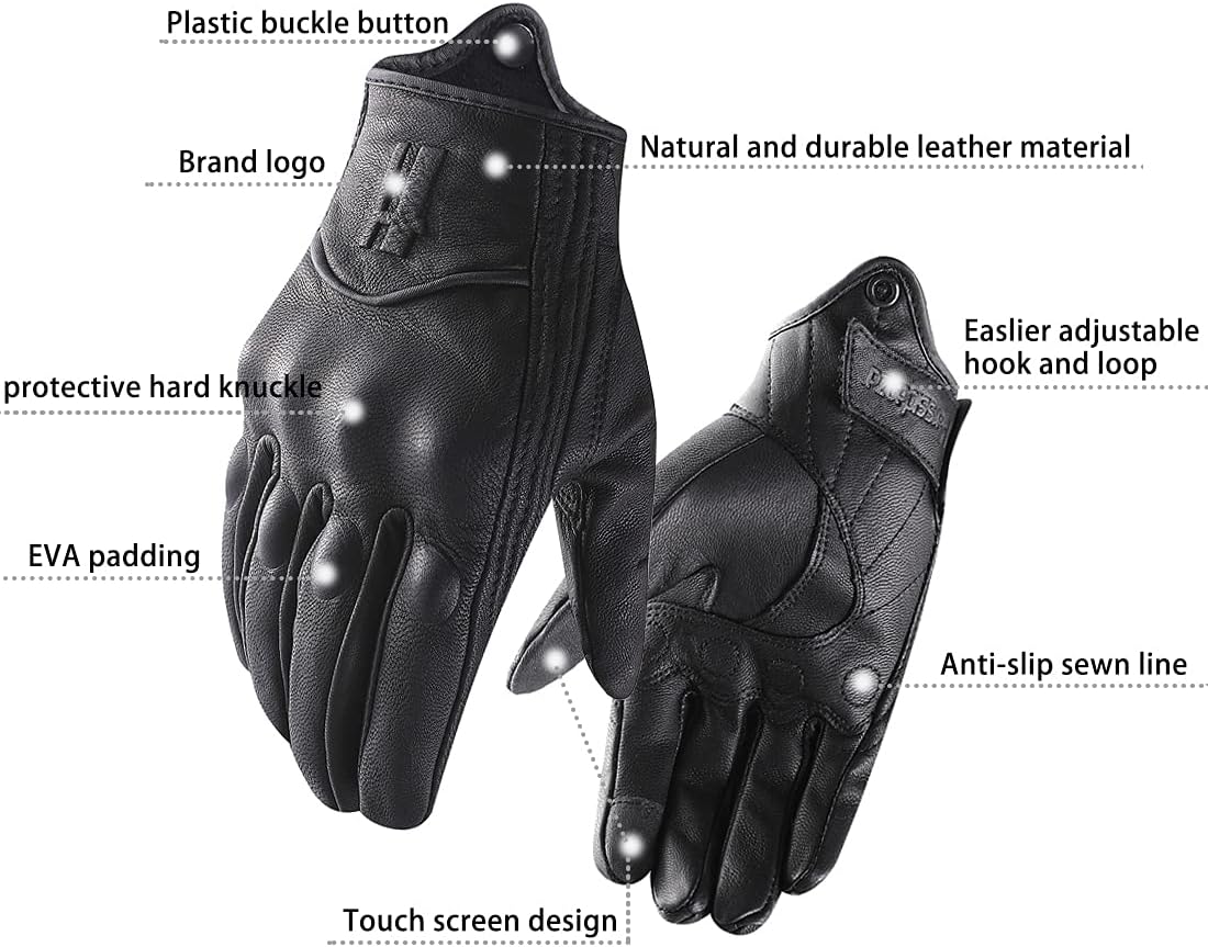 Harssidanzar Leather Motorcycle Gloves for Men Touchscreen GM028