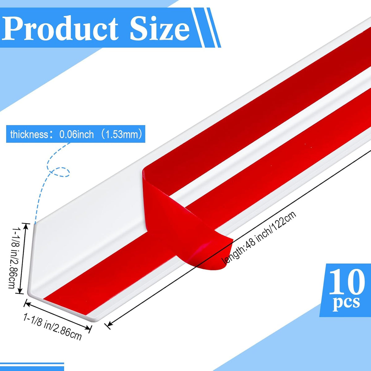 Sasylvia 10 Pcs Wall Corner Protector Guards, 1-1/8 x 48 Inches Self Adhesive Vinyl Corner Trim Molding, Avoid Scratching Scuffs, Ease Install & Cleaning for Door Countertop Furniture Protection