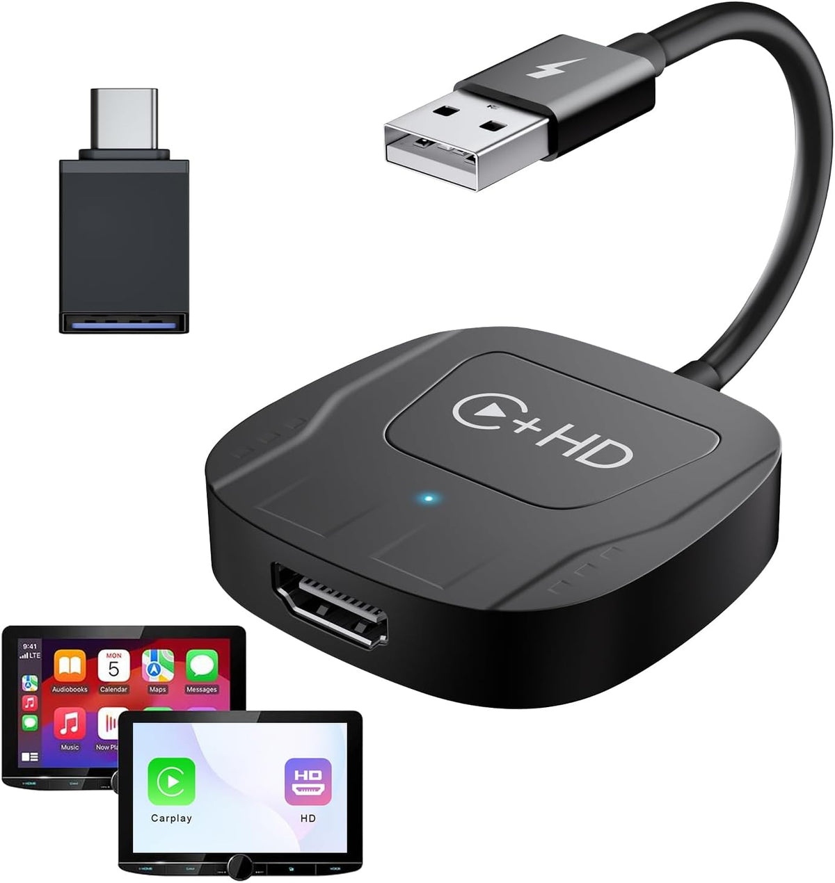 Wireless CarPlay Adapter with HDMI Input Port, 2-in-1 Car TV Mate CarPlay Wireless Adapter Converter Compatible with Switch, TV Sticks for Cars with Factory Wired CarPlay, Streaming Devices for TV