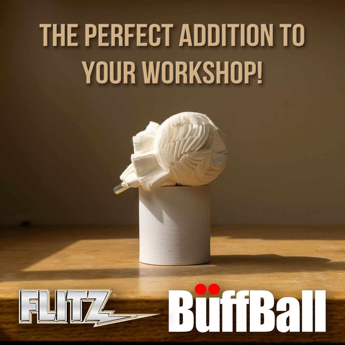 Flitz Buff Ball w/ 1.76oz Metal Polish Paste - 3in Drill Buffer Polisher Attachment for Any 3/8in Drill - Self-Cooling, Washable Polishing Ball to Buff, Shine, & Protect All Metals, Plastics (1 Pack)