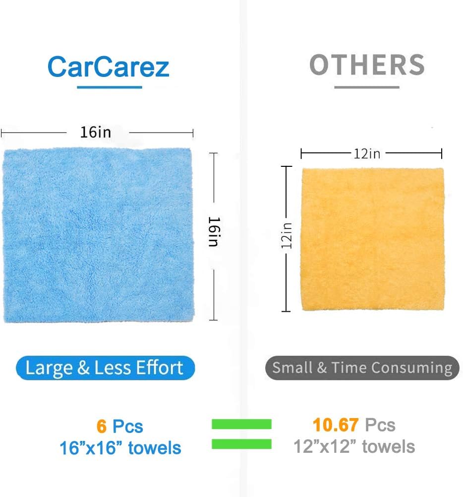 CARCAREZ Microfiber Towels for Cars, Car Drying Wash Detailing Towel with Plush Edgeless Microfiber Cloth (Multi)