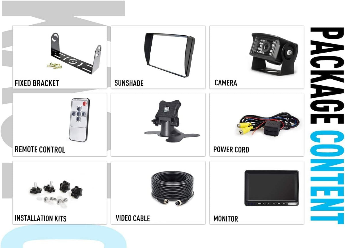 HD Wired Backup Camera System Kit, Sharp CCD Chip, 100% Not Wash Up, IP69 Waterproof Rear View Camera + 7’’ LCD Monitor Reversing for Truck/Semi-Trailer/Box Trucks/RV (ERY01)