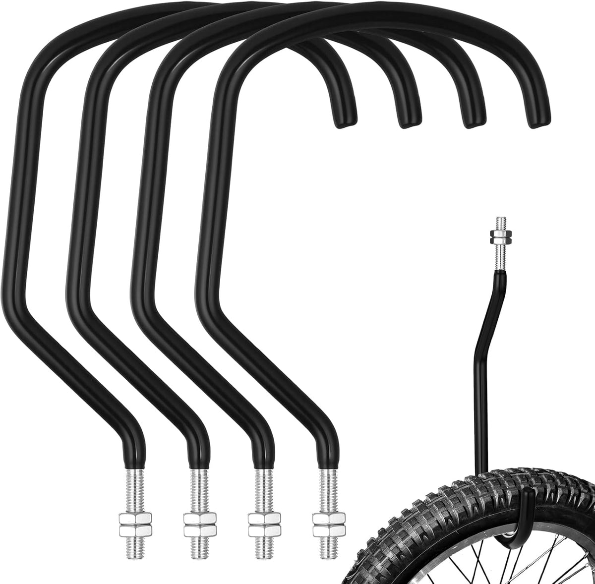 Shimeyao 8 Pcs Machine Thread Bicycle Storage Hook with Nut Heavy Duty Bike Hooks M10 x 1.5 Machine Threading Hook Rubber Coated Bicycle Hanger for Hanging Large Mountain Bike Tire (4.92 Inch,Black)