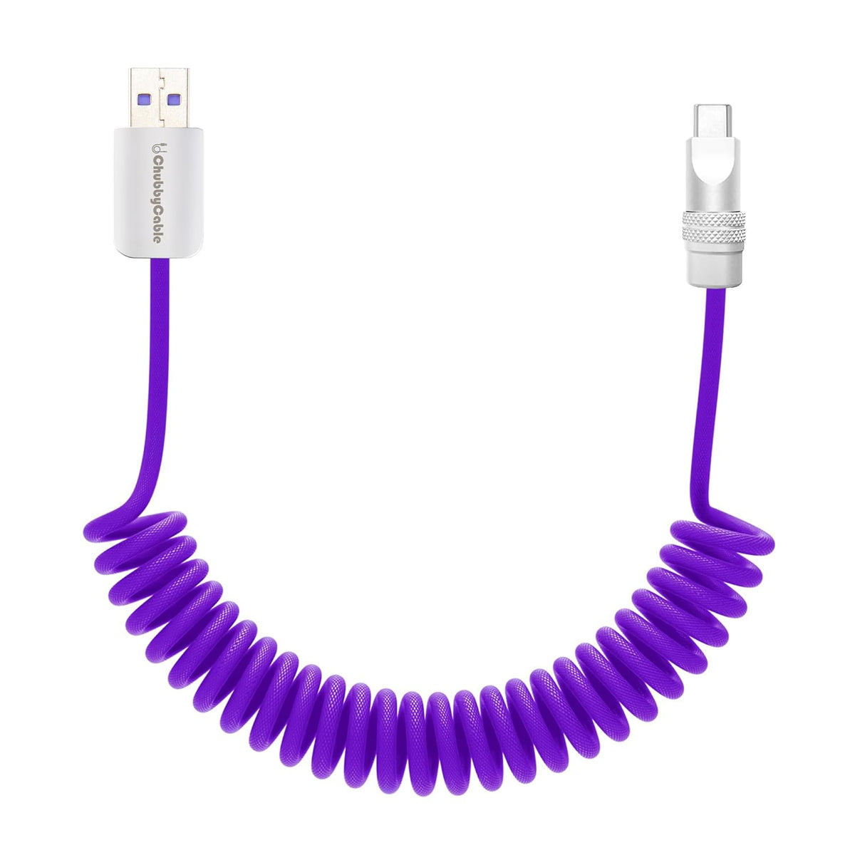 chubbycable Curly Chubby - Retractable Fast Charging Cable 240W Coiled Charger Cord for Car Durable USB-C Cable for Phones, Tablets and More, Purple, USB-A to Type-C, 1.3FT-2.3FT