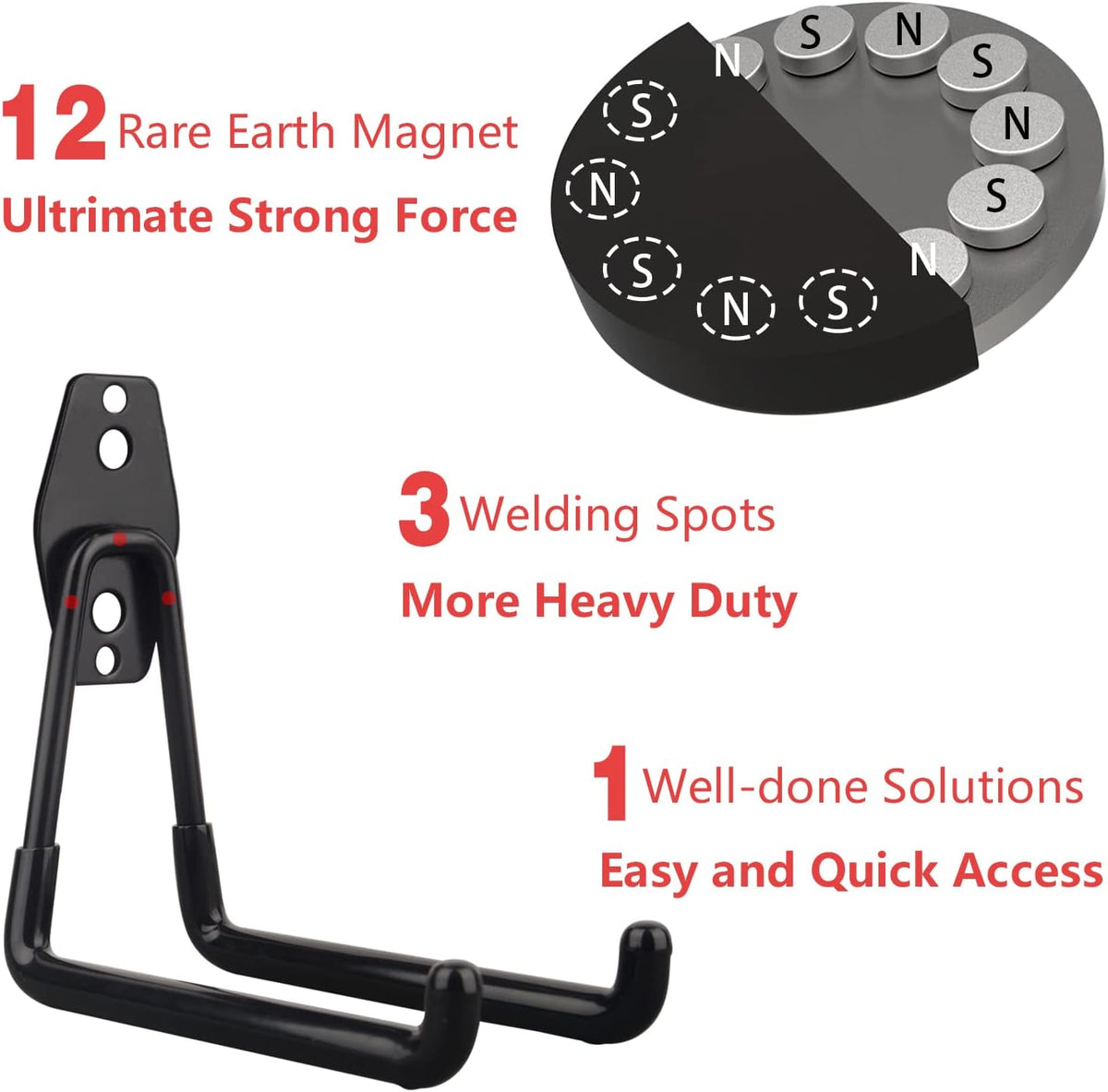MUTUACTOR Large Magnetic Hooks,2pcs Super Strong Magnetic Storage Hooks for Hanging Tools Heavy Duty Magnetic Storage Hooks for Tools Organization,Power Drill Drivers,Tool Box,Chest or Metal Cabinet