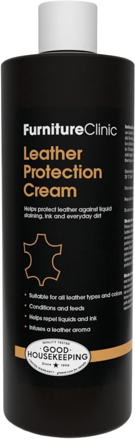 Furniture Clinic Leather Protection Cream | 2-in-1 Leather Conditioner & Waterproofing Protector for Furniture, Shoes, Car Seats & More | Prevent Stains While Nourishing | 17oz/ 500ml