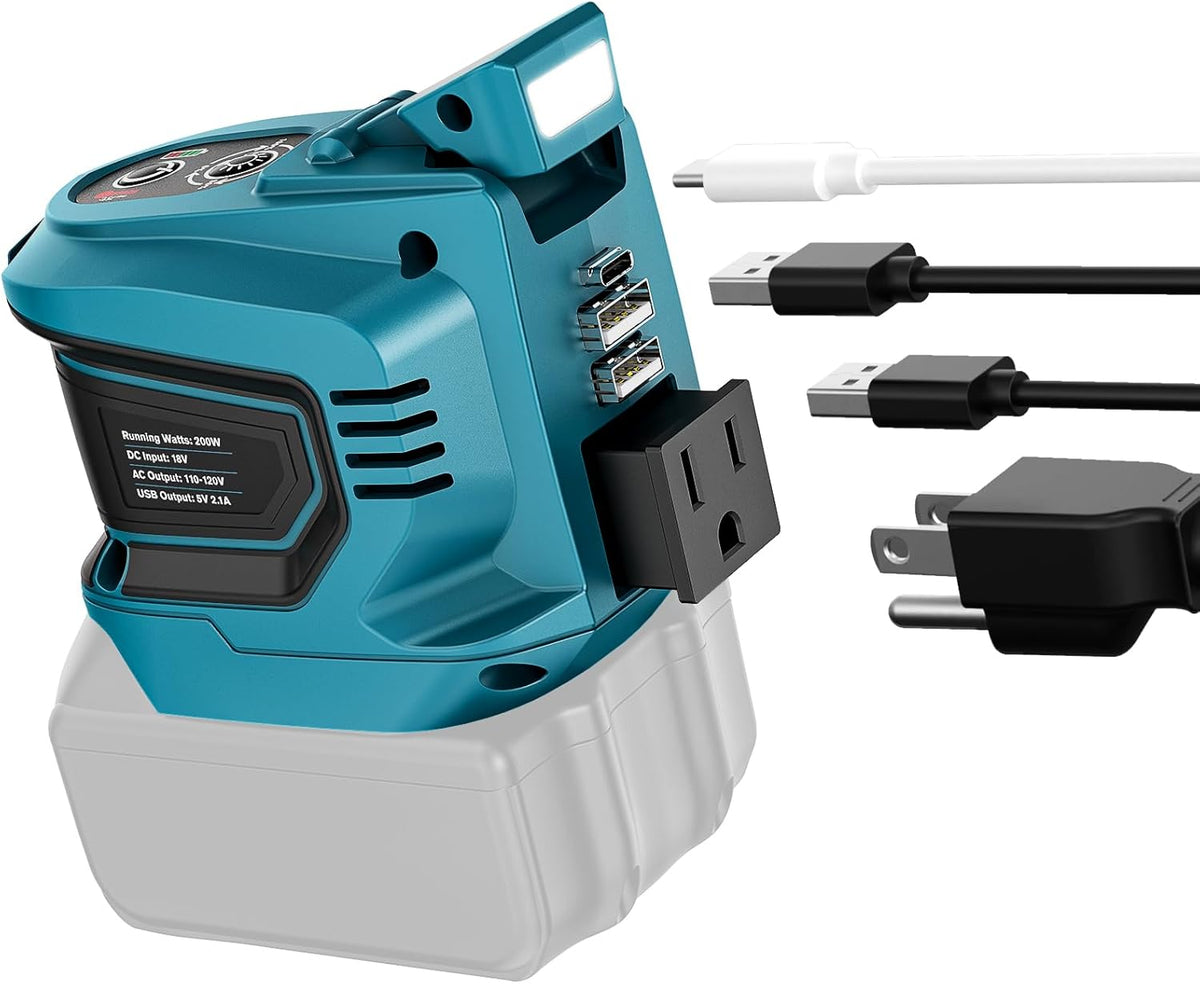 Power Inverter for Makita 18V Battery: Ecarke Portable Power Supply Inverter Convert - 200W DC 18V to AC 110V~120V Battery Powered Outlet with 2 USB&AC Power Station(Bare Tool Only)
