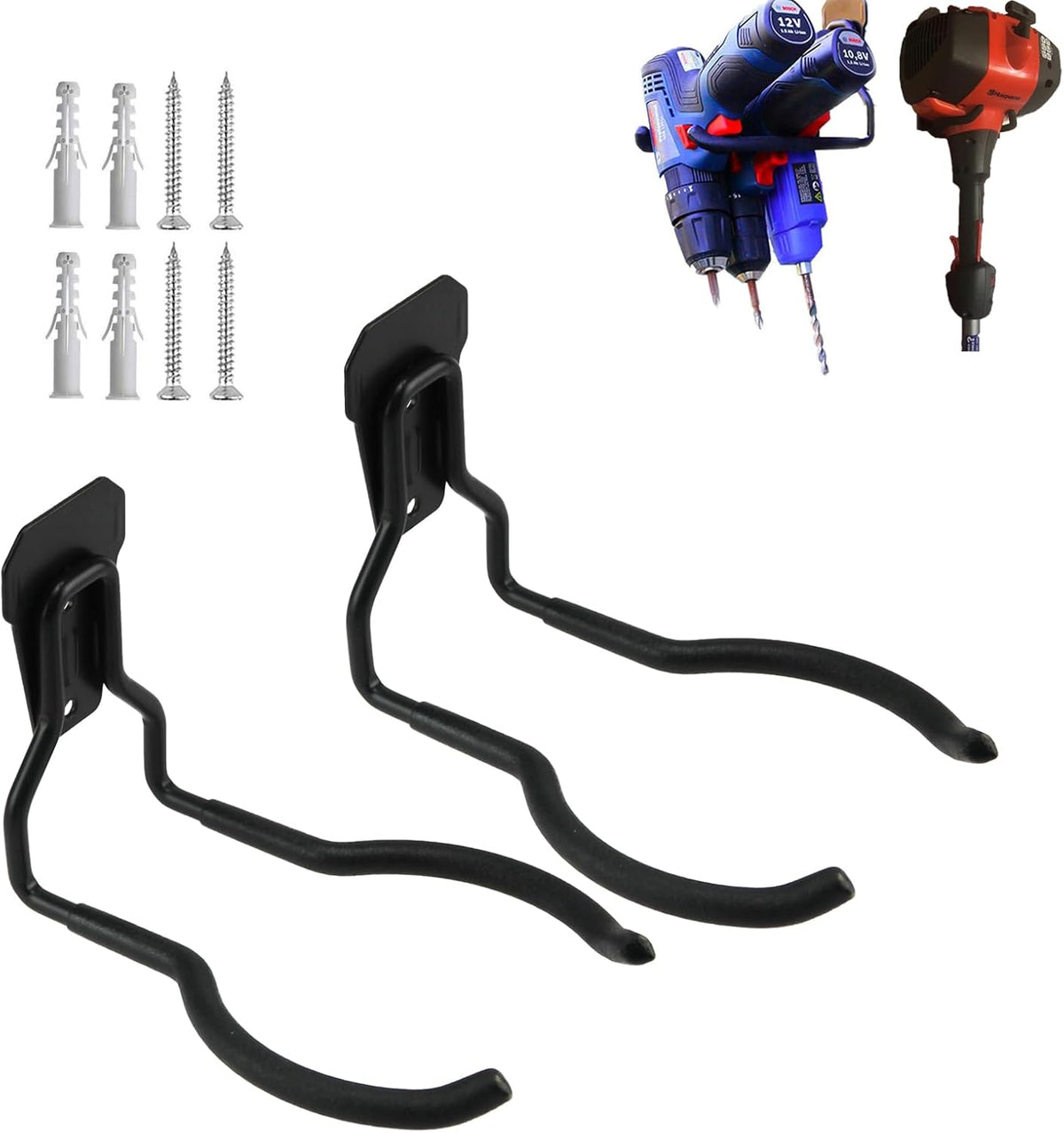Power Tool Hanger, Weedeater Rack, Garage Wall Hooks, String Trimmer Hanger, Utility Hooks for Garage Tool Organizers and Storage (2 Pack), WEH01