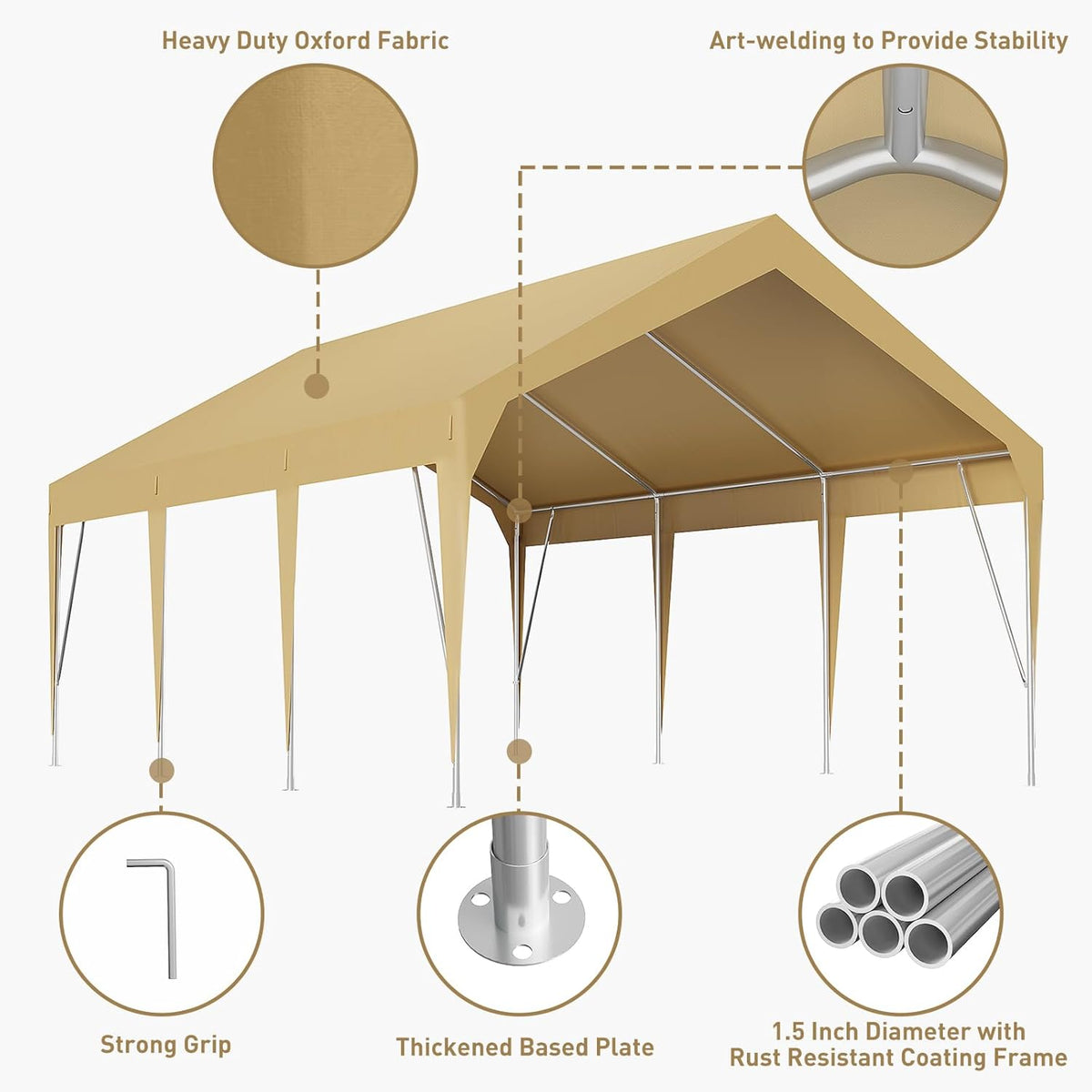 13x20ft Heavy Duty Carport Outdoor Car Canopy UV Resistant Waterproof Party Tent All-Season Portable Garage Gazebo Shelter for Car, Storage Shed (Earthy Yellow)
