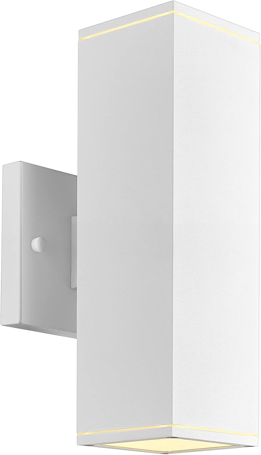 Ken & Ricky Outdoor Wall Sconces, Modern Up and Down Outdoor Light Fixture, Square Exterior Light Fixture with Sanded White Finish - 1 Pack