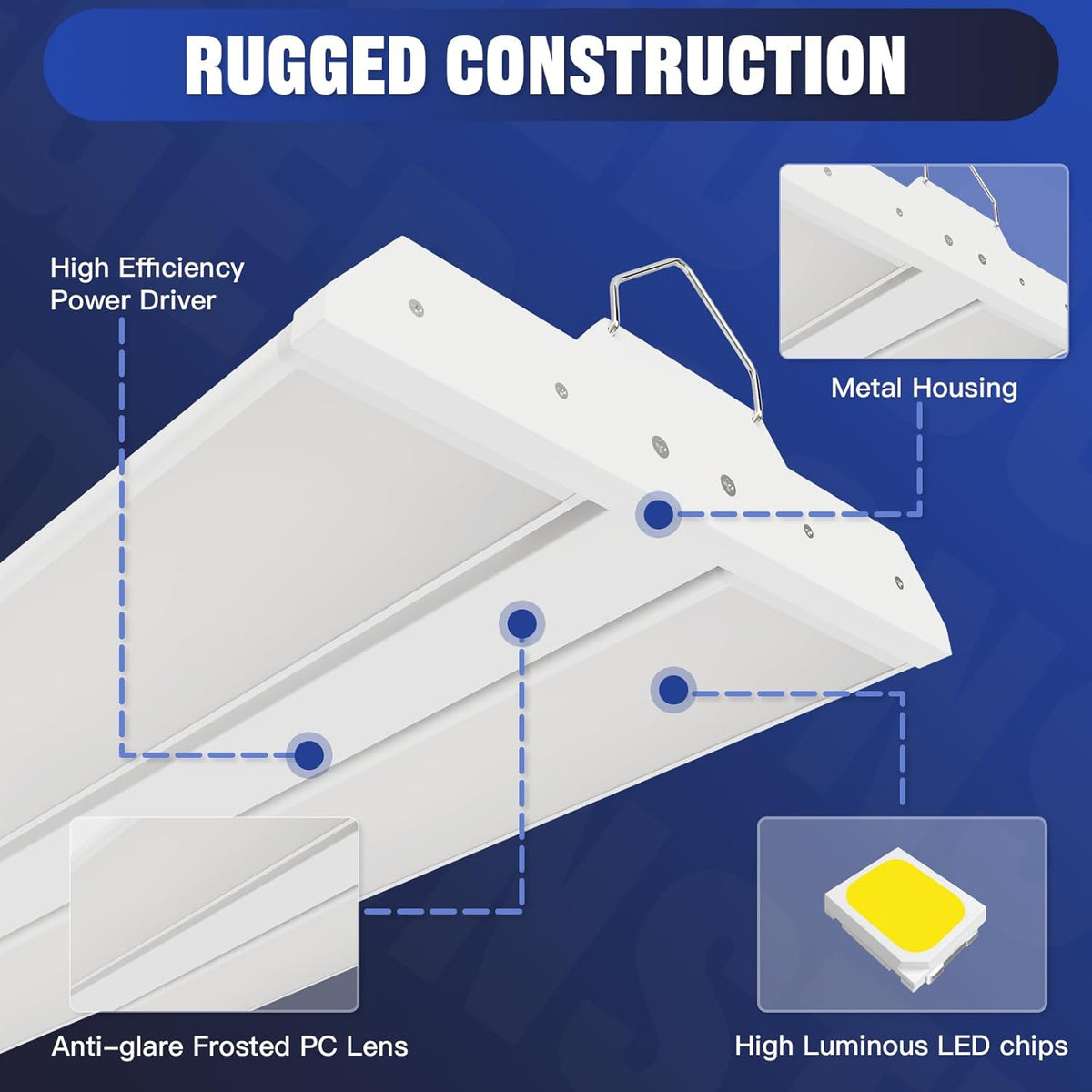 JTT 300/240/200W LED Linear High Bay Light, 45000LM Linear High Bay Shop Light Commercial 120-277V, 4/5000K Lights Shop Workshop Store Commercial Supermarket Warehouse Basement, 1-Pack ETL