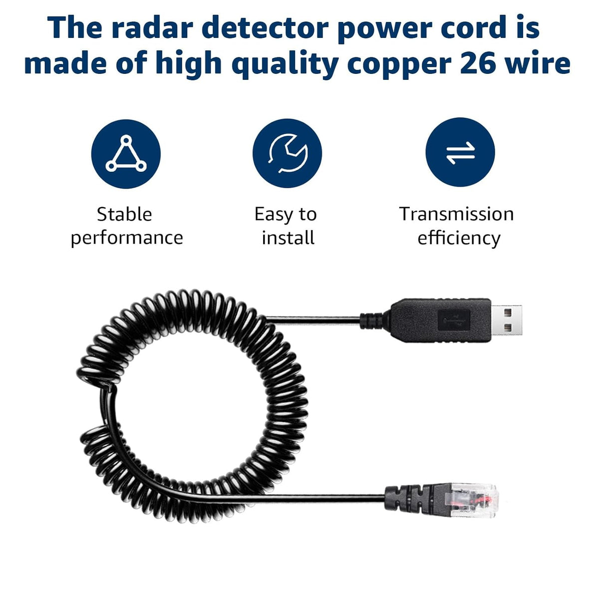 Radar Detector Colied Cable with USB to RJ11 Plug Cable 5V-12V Power Cable Compatible with Escort Uniden Radenso XP Beltronics Cobra Whistler 9.8FT Powered for 12V Radar Detectors