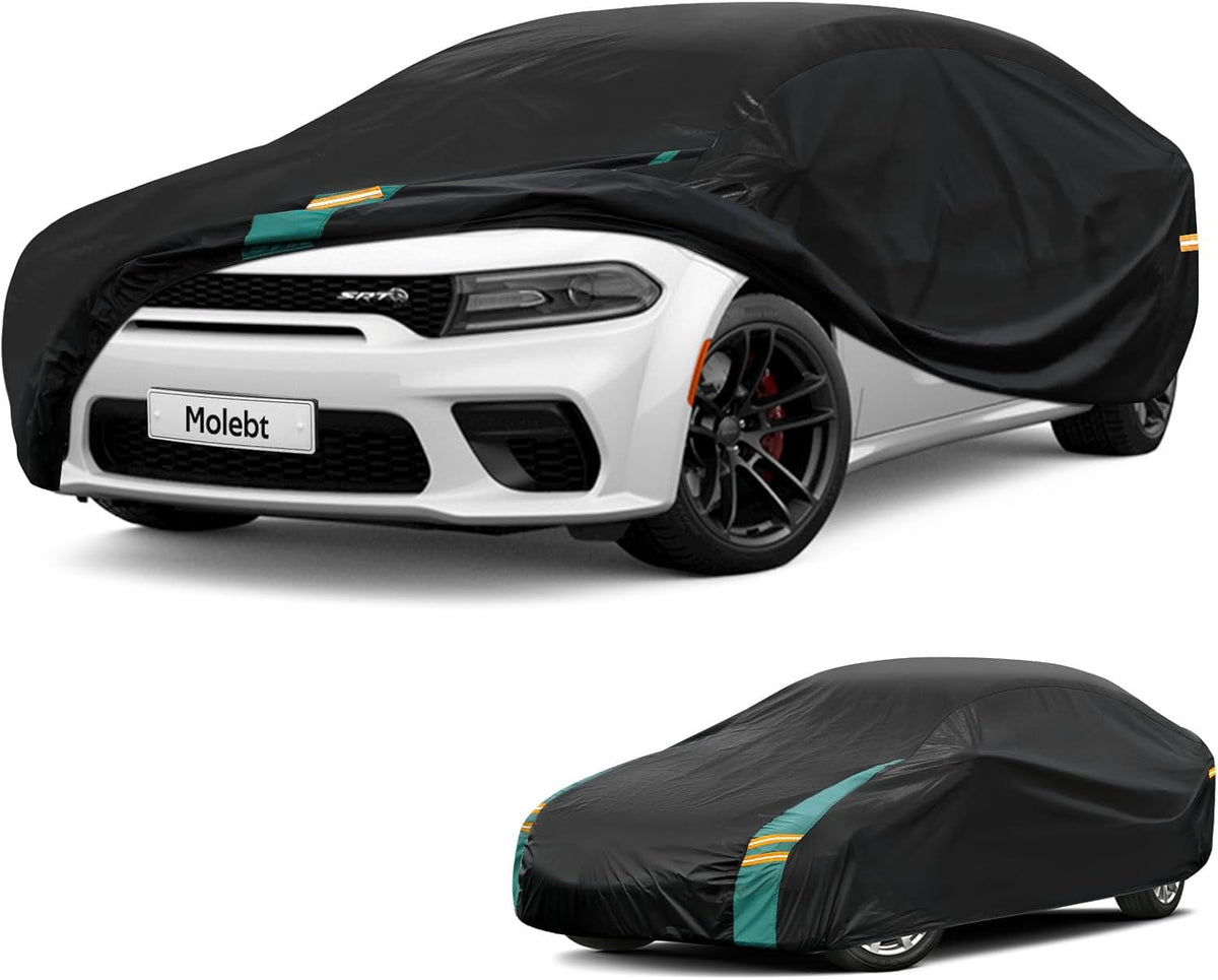 Full Exterior Covers Waterproof All Weather for Sedan & Coupe, Universal Fit for Dodge Charger, Cadillac CTS, BMW 740 750 Rain Winter Sun Protection. (Length: 194"-208")