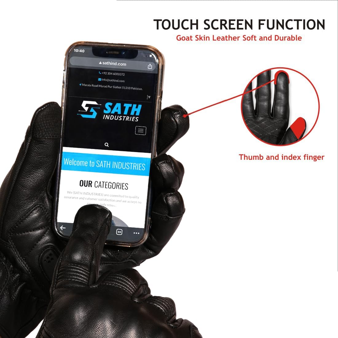 Leather Motorcycle Gloves for Men and Women | Touchscreen | Full Finger | Goatskin Leather Hard Knuckle Motorcycle Riding Gloves (Un-Perforated, X-Large)