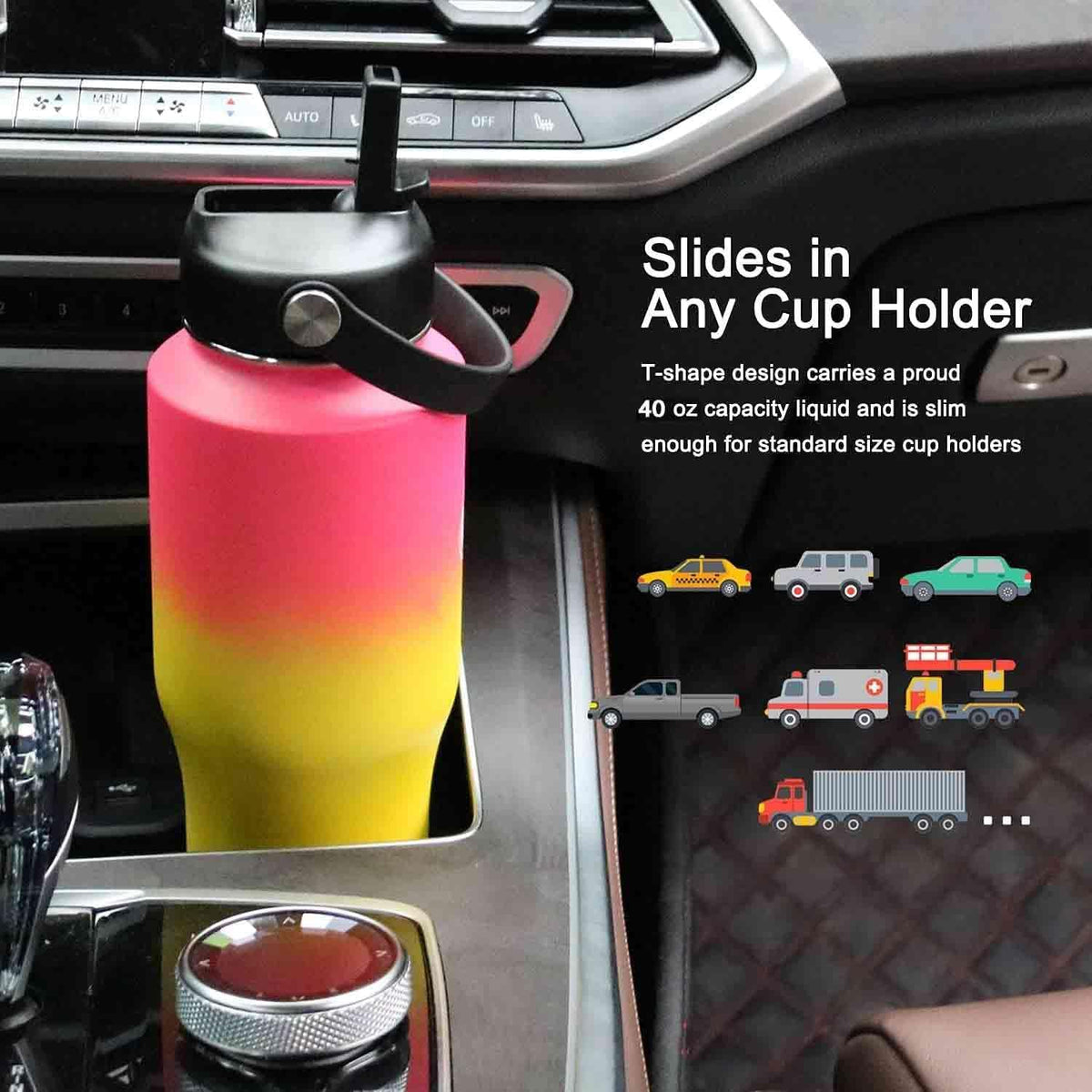 SENDESTAR 40oz Water Bottle Wide Mouth Stainless Steel Vacuum Insulated Double Wall with 2 Straw Lids Fit in Any Car Cup Holder