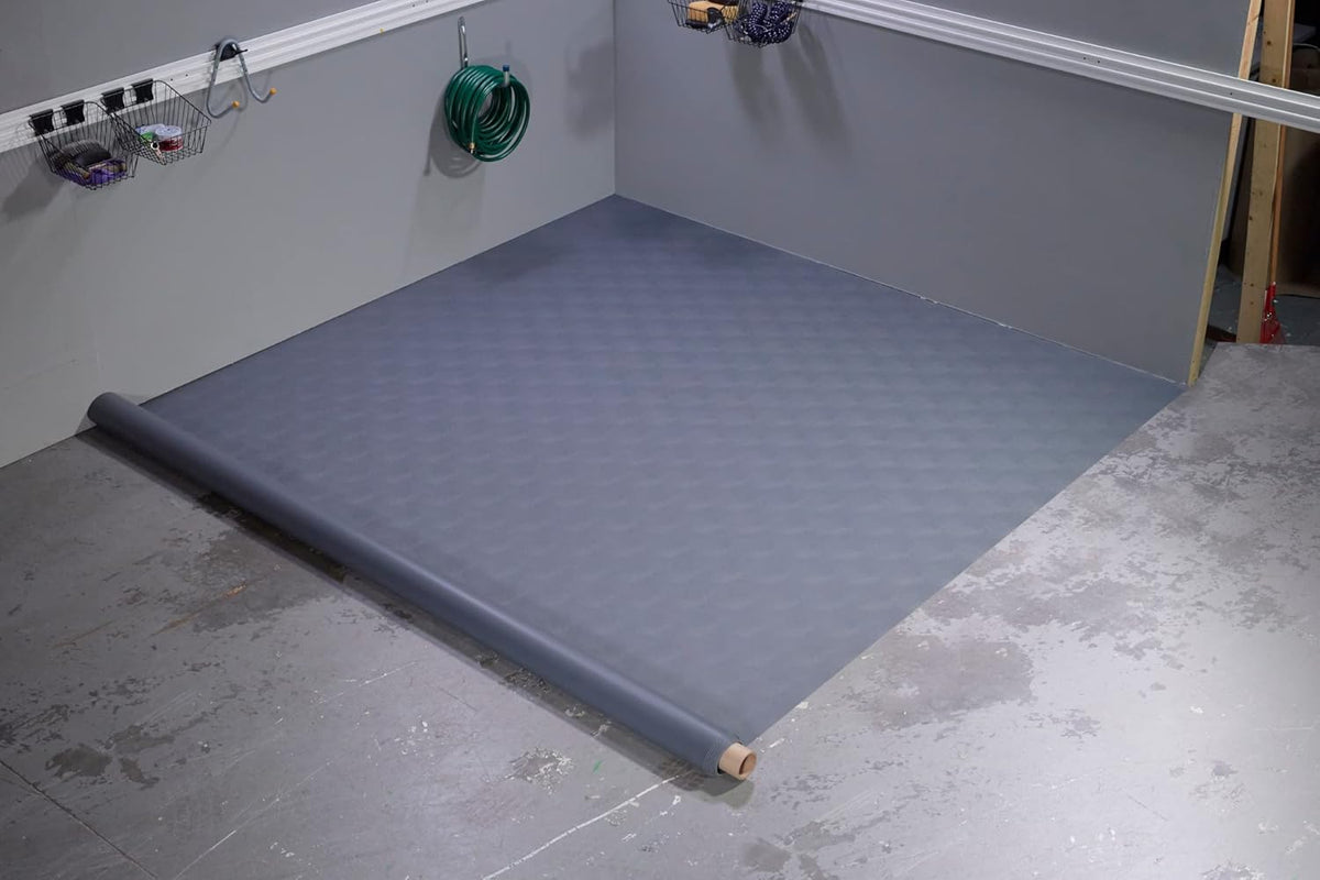 G-Floor Seamless Sheet Vinyl Shed Flooring Cover with Bonded Fibrous Backing - Levant Pattern (8' x 20', Slate Grey)