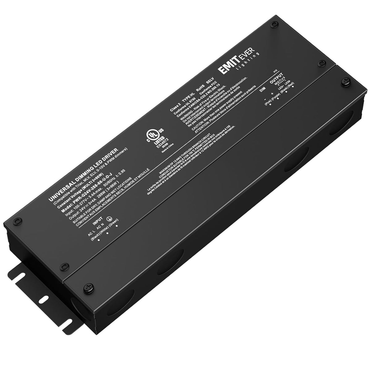 EMITEVER 288W Dimmable LED Driver, 24V 5-in-1 Dimmable Power Supply,3-Channels AC to DC Transformer for LED Light, Compatible with Lutron and Leviton Dimmer, Waterproof IP67 and UL Listed, Class 2