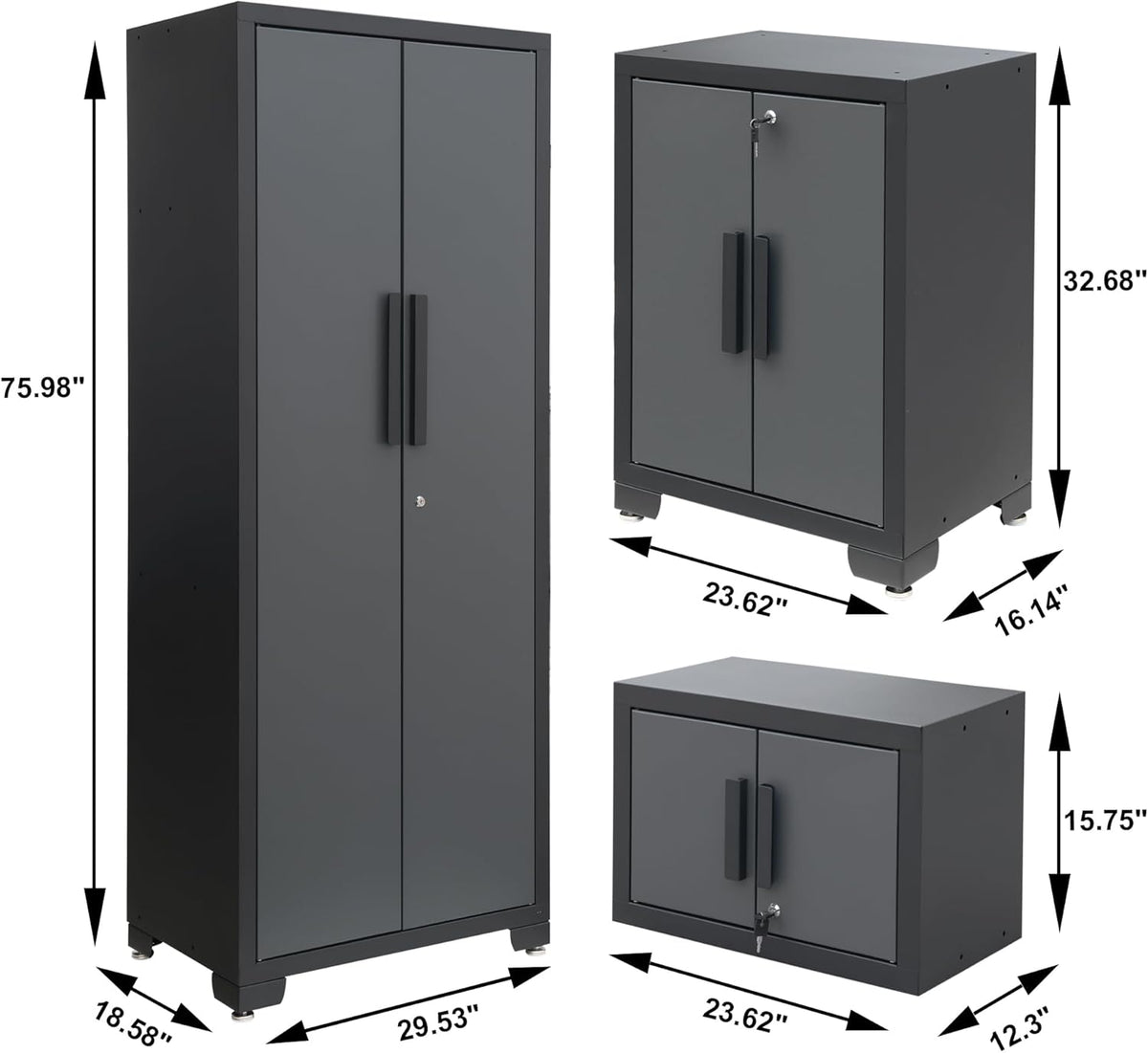 Torin 12 Piece Garage Storage Cabinet Set: Workshop Tool Organizer Chest with Lockers, Shelves and Wood Workbench, Black/Grey