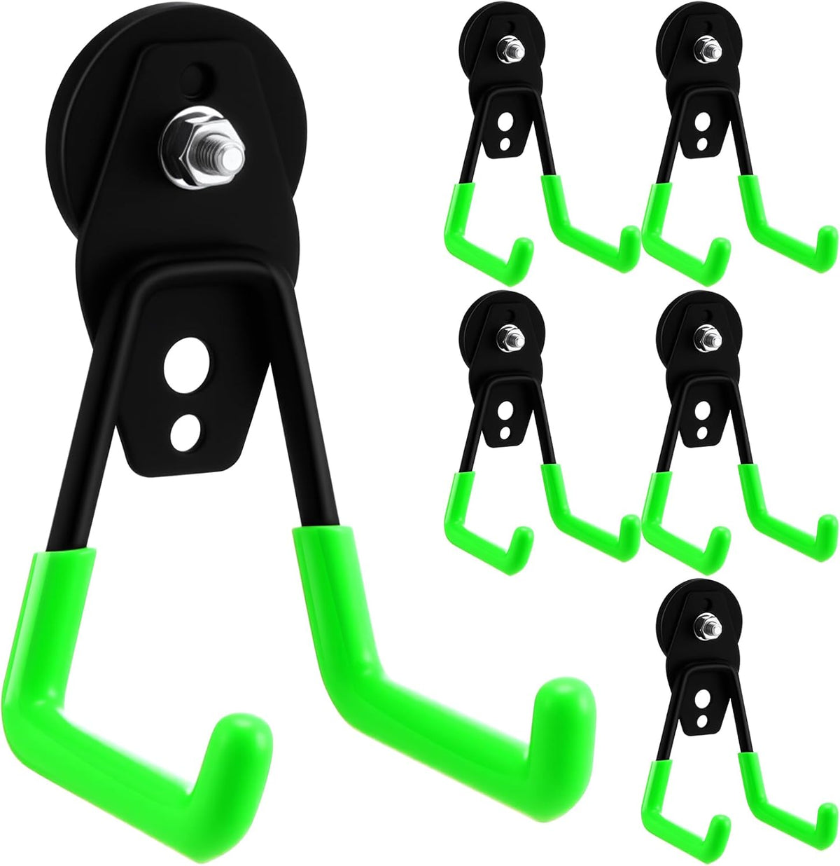 Landhoow Large Magnetic Hooks Heavy Duty Garage Magnet Hooks Strong Storage Utility Magnetic Hangers with Anti Slip Rubber Coating for Indoor and Outdoor Hanging(Green,6 Pcs)