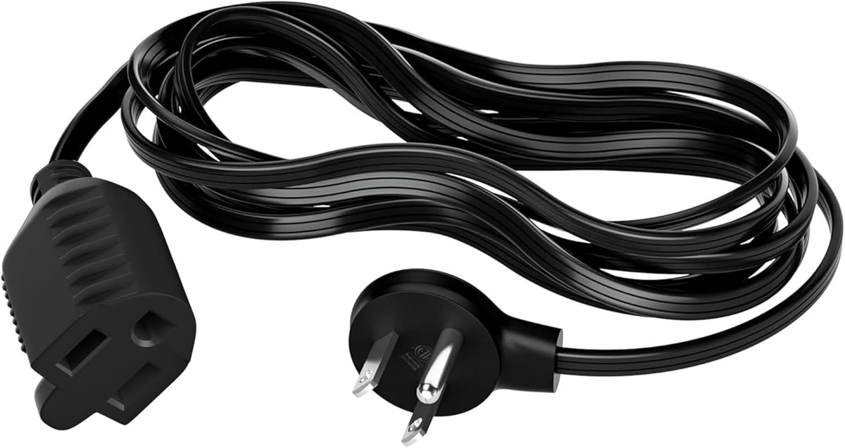 Elecan Flat Plug Extension Cord 20 Ft with Slim Space-Saving Plug Design, Thin Flat Cable Low Profile Power Cord 3 Prong Grounded Wire, 16 Gauge 13 A/125 V-Black-ETL Certified