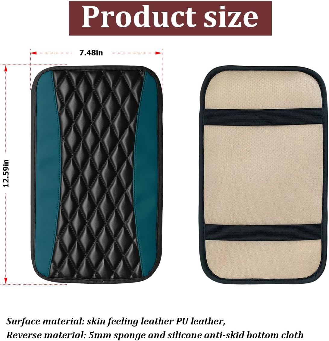 Moly Magnolia Car Center Console Cushion Pad, Universal Leather Waterproof Armrest Seat Box Cover Protector,Comfortable Car Decor Accessories Fit for Most Vehicle SUV (Blackish Green)
