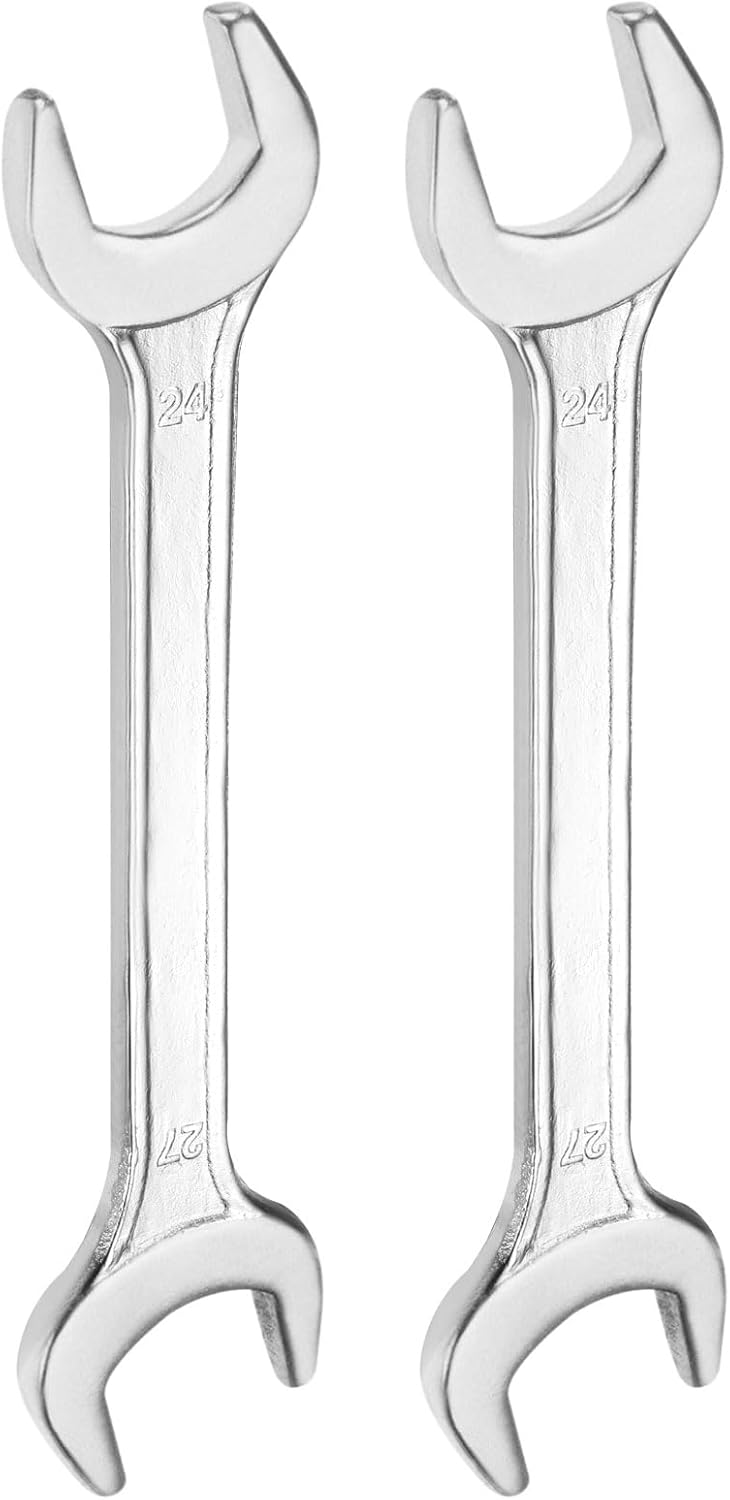 HARFINGTON 2pcs Double Open End Wrench 24mm x 27mm Metric 15 Degree Offset Angle Small Flat Head Wrench Galvanizing Open Ended Spanner for Automotive Repair Furniture Assembly