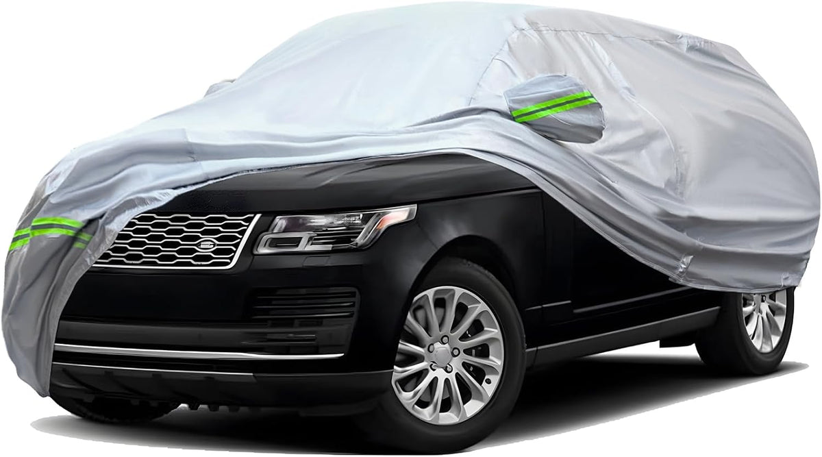 TUCAREST 6-Layers Premium Full Car Cover Hard Shell Zipper Design Waterproof All Weather Weatherproof UV Sun Protection Snow Dust Storm Resistant Outdoor with Straps (Fit for SUV/MPV 191"- 200")