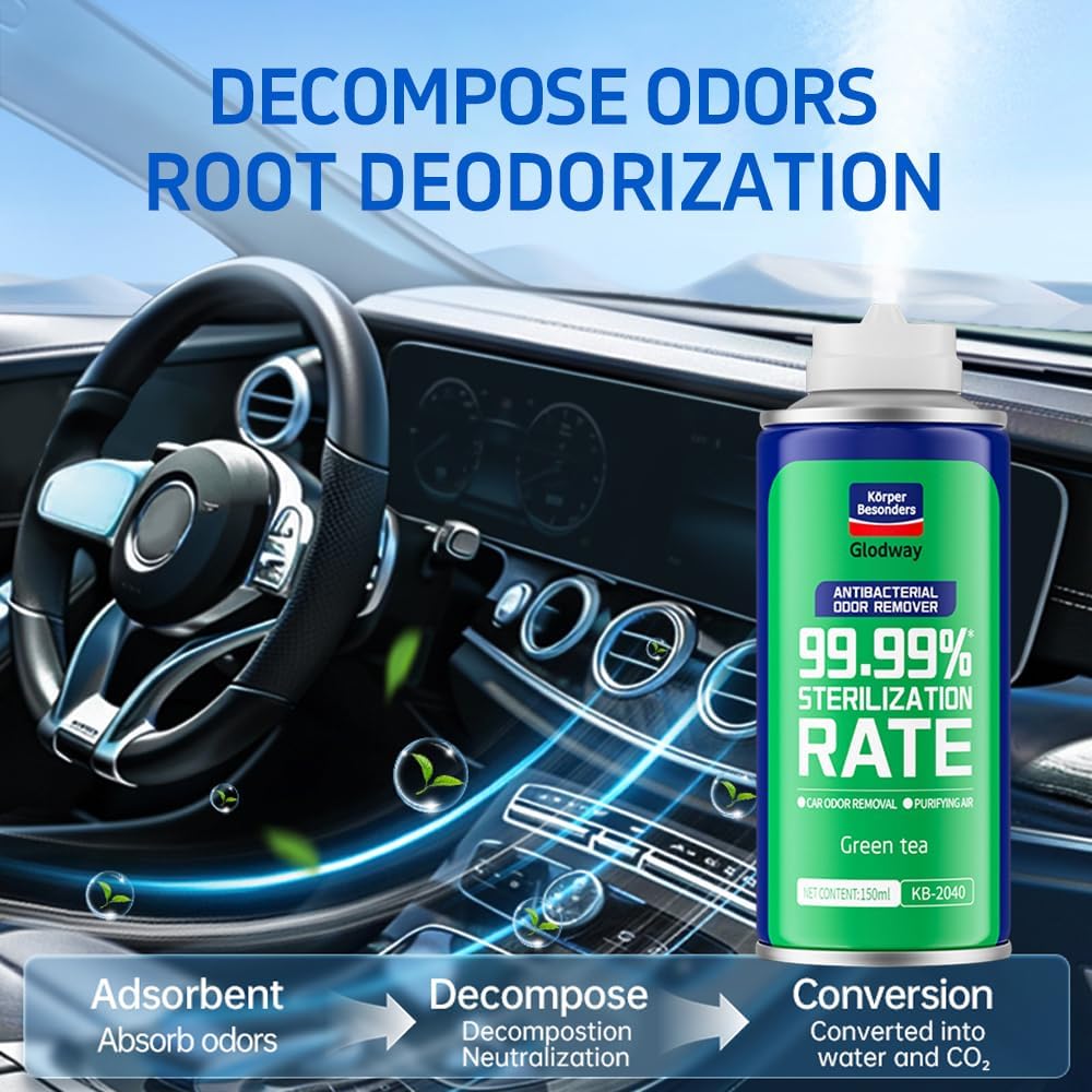 Glodway Whole Car Air Refresher,Odor Eliminator Remover Spray For Car,Green Tea Strong Freshener With Odour Eliminator Technology,Long-Lasting Scent,6 Ounce(Pack of 3)