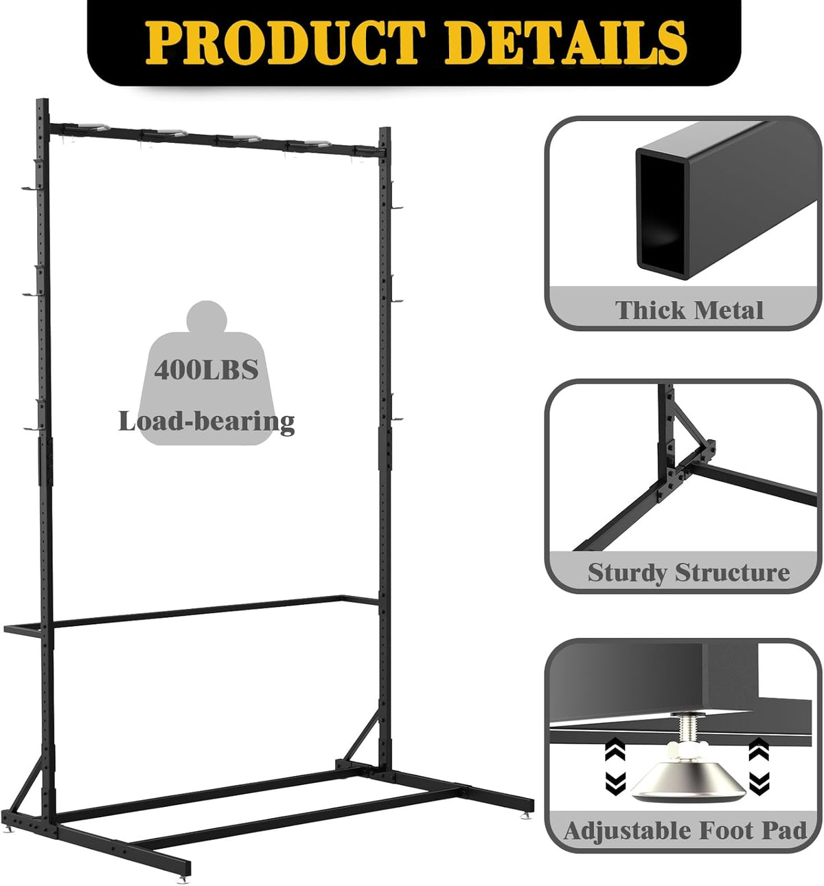 Freestanding Bike Storage Rack for 5 Bikes, 52" Wide Steel Vertical Bike Rack with 5 Bike Hooks & 6 Hooks for Helmet Storage, Bike Racks for Home and Garage, Indoor Floor Bike Stand