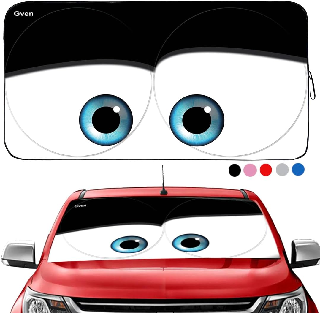 Gven Windshield Sun Shade 2025 Windshield Cover Sun Shade Automotive Interior Sun Protection Front Windshield Car Eyes Sun Visor Protector Blocks UV Rays Keep Your Vehicle Cool (Black, XL)