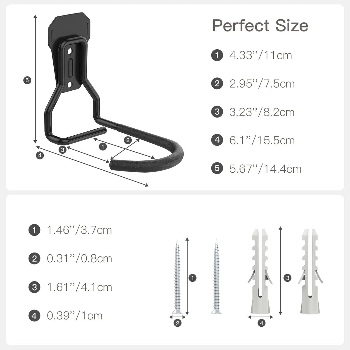 Bike Wall Mount with Fixed Hook, [2 Pack] Heavy Duty Bike Storage Rack, Bike Rack Vertical Stand for Garage - Easily Hang/Detach - with Screws Iron Bike Hanger Brackets