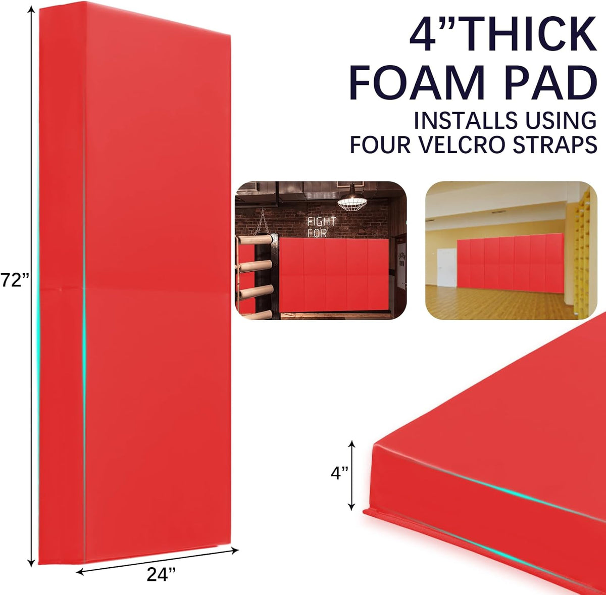 PROGOAL 60"/72" High Gym Wall Padding 2"/4" Thick Foam Basketball Court Wall Mount Protector for Garage Taekwondo Babyroom - Durable Waterproof Anti-Cushion