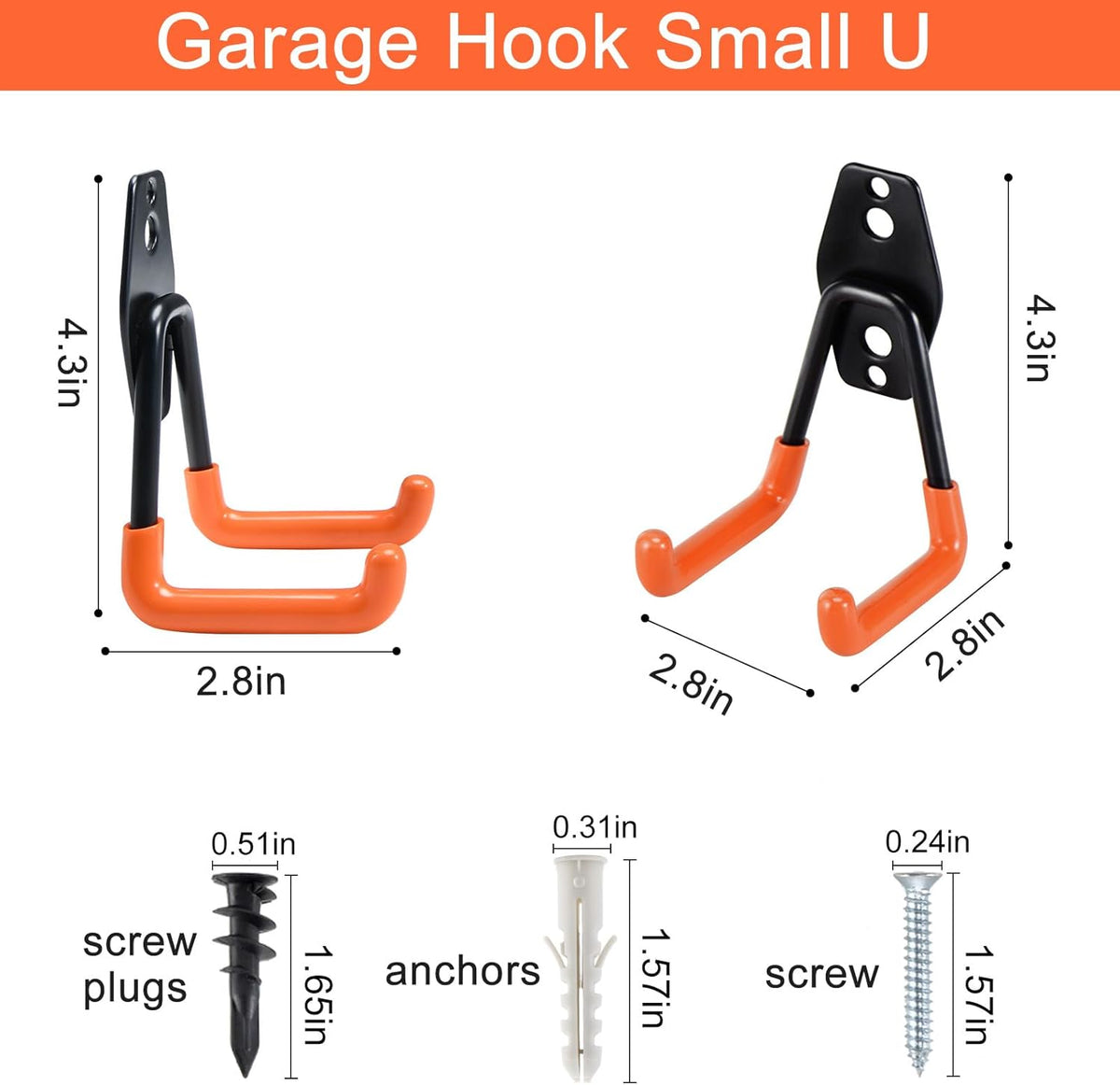 AOBEN Garage Hooks Heavy Duty, Steel Garage Storage Hooks, Utility Tool Hangers and Combinable Wall Mount for Organizing Ladder, Hold Chairs, Heavy Tools (Small U, 4 Pack)