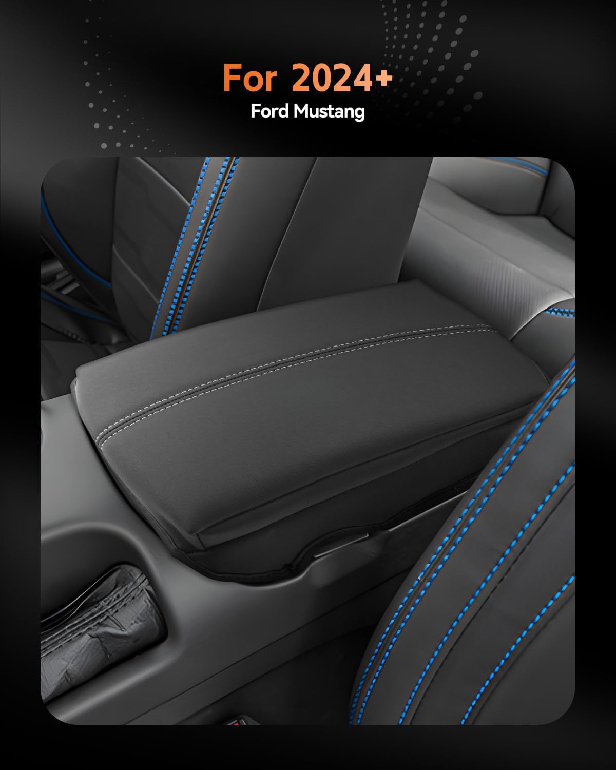 CDEFG for Ford Mustang 2024-2025 Center Console Cover Armrest Box Cover for Mustang 2024 2025 Accessories Console Arm Rest Protector Thickened White Line