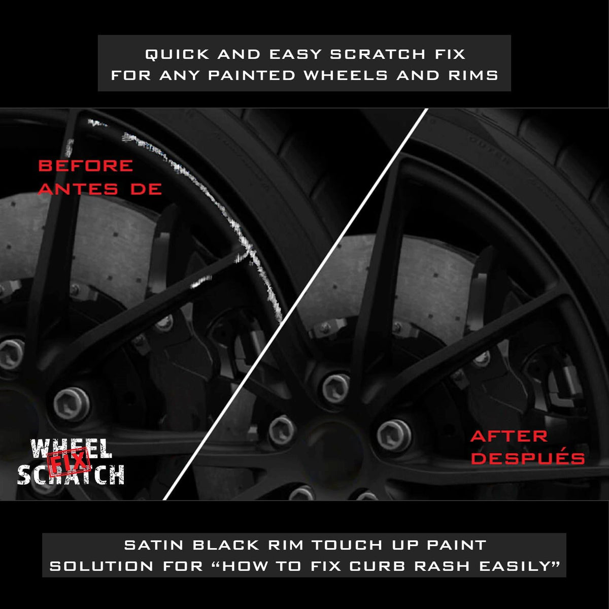 Matte Black Rim Touch Up Paint Kit, Car Wheel Scratch Repair Kit, Wheel Touch Up Paint Pen, curb rim repair kit, curb rash repair kit, Universal Rim Alloy Wheel Paint Black (Matte Black Satin)