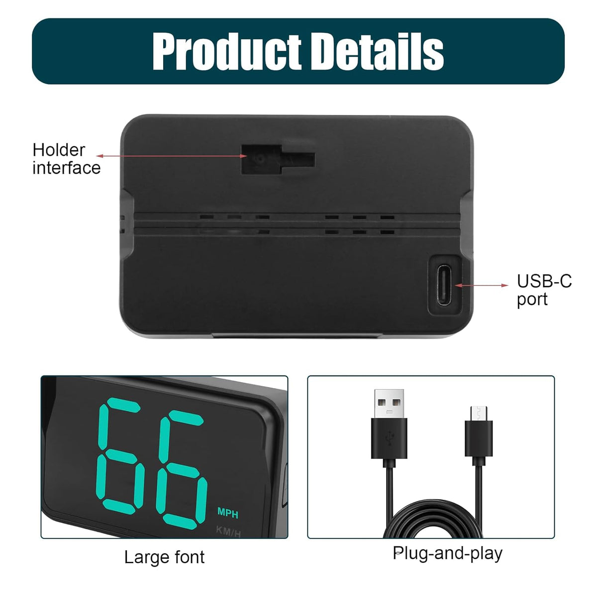 GPS Digital Speedometer for Car MPH, Universal HUD Speed Meter with LED Large Font, Plug Play for Car Truck Motor SUV Golf Cart All Vehicles (2025 New with Bracket & Charger)