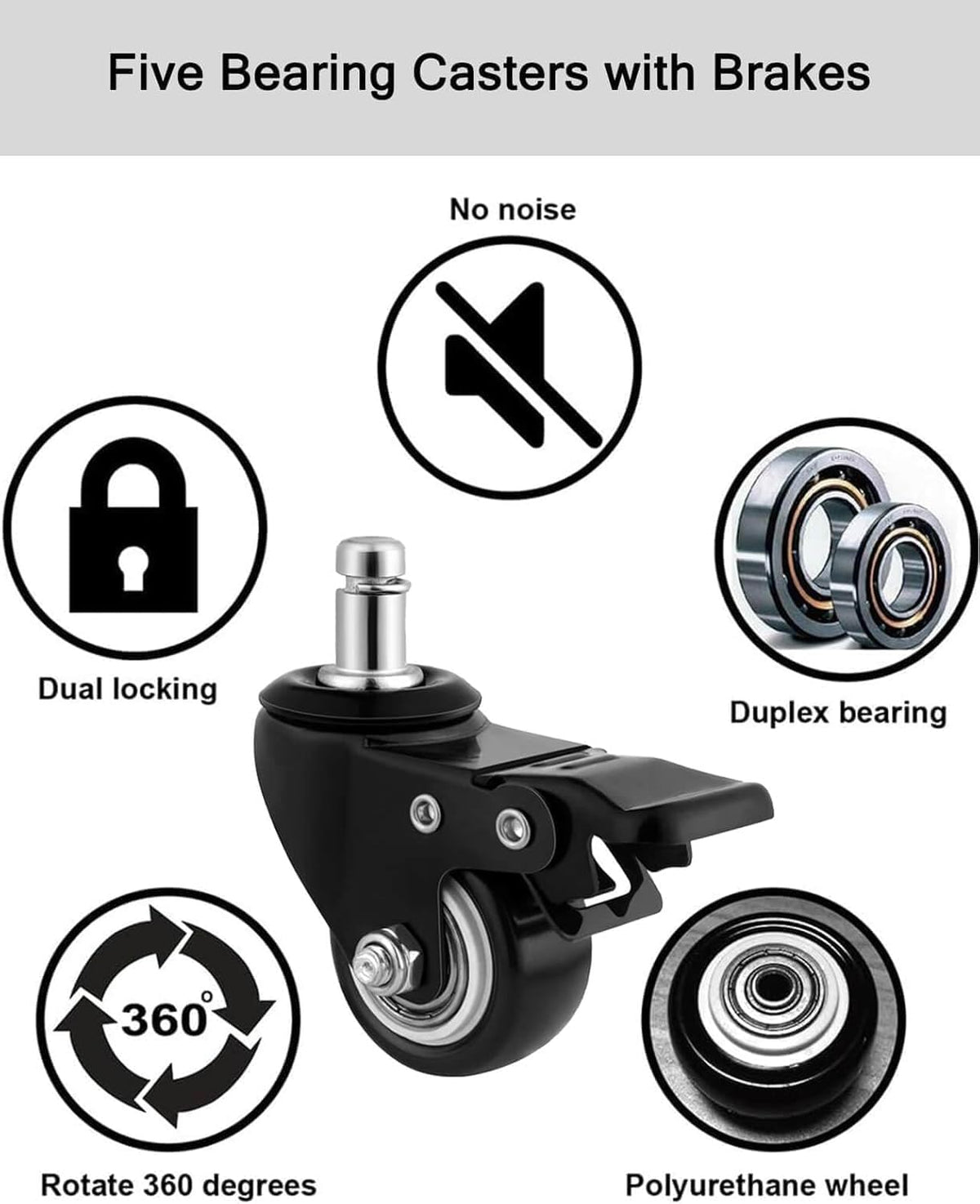 Rolling Stool and 4 Wheels with Brakes Rolling Chair for Home Office Garage Shop Roller Seat Water-Proof High Density Cushion and Steel Black