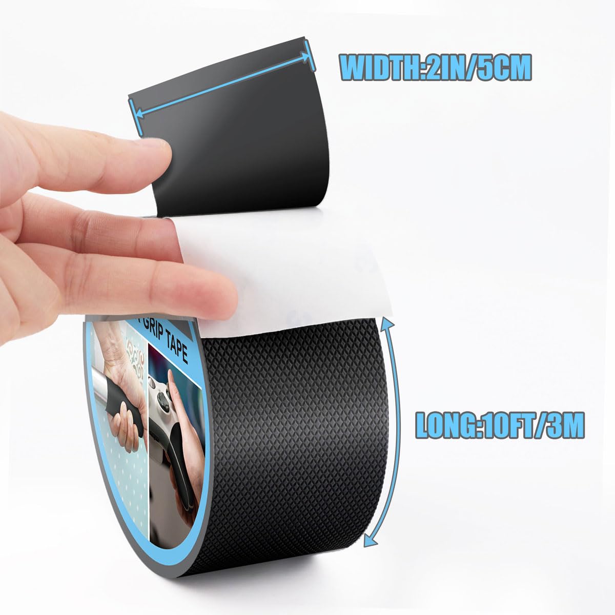 Rubber Grip Tape, Ultra-Thin Strong Adhesive Anti-Slip Waterproof Heat Resistant Wear-Resistant Cushion Pad, Making Handles or Contact Surfaces Safer, with Grip and Comfort (Black, 2In x 10Ft)