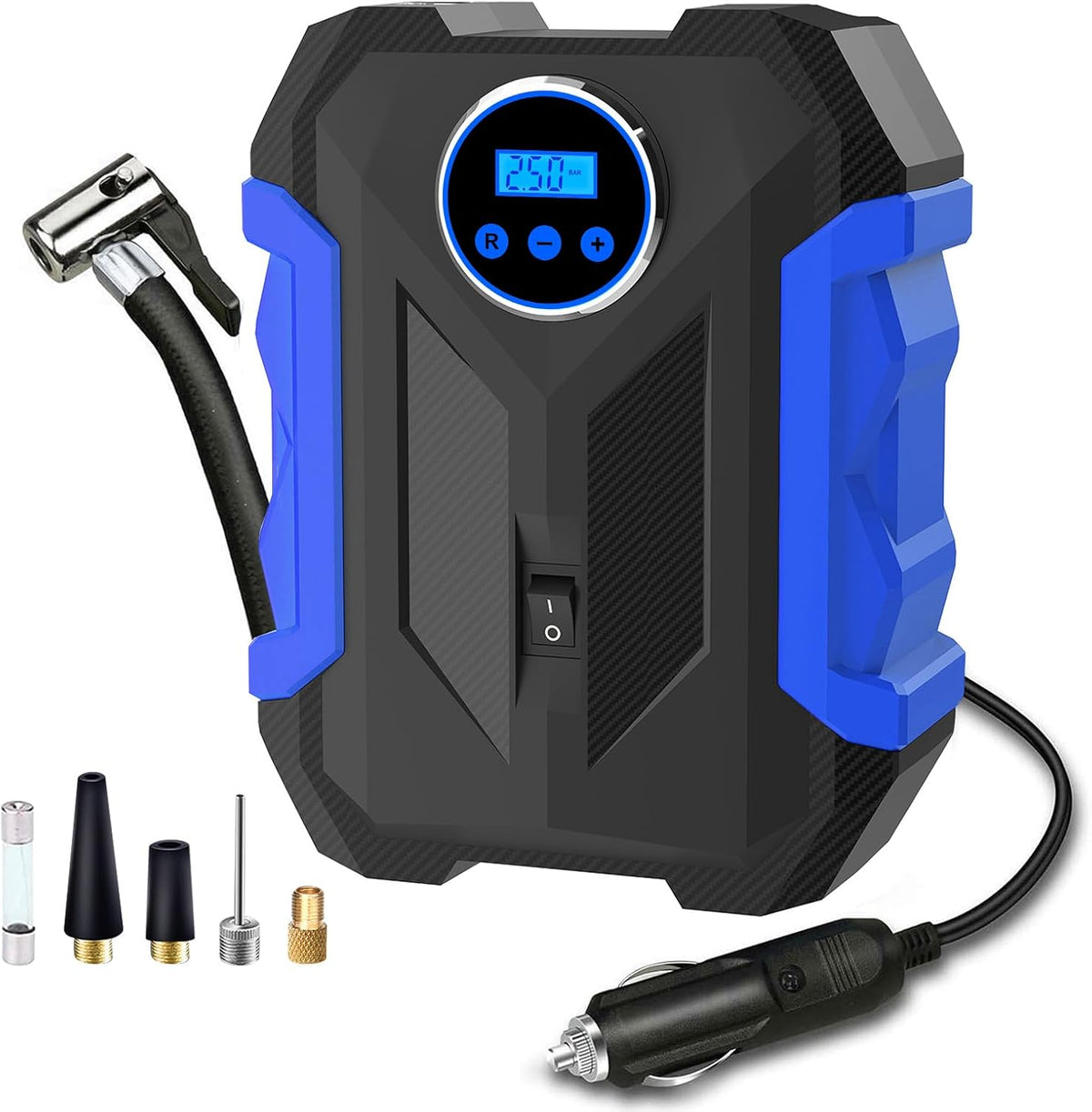 Digital Air Compressor for Car Auto Pump Portable Tire Inflator with LED Light DC 12V, Blue