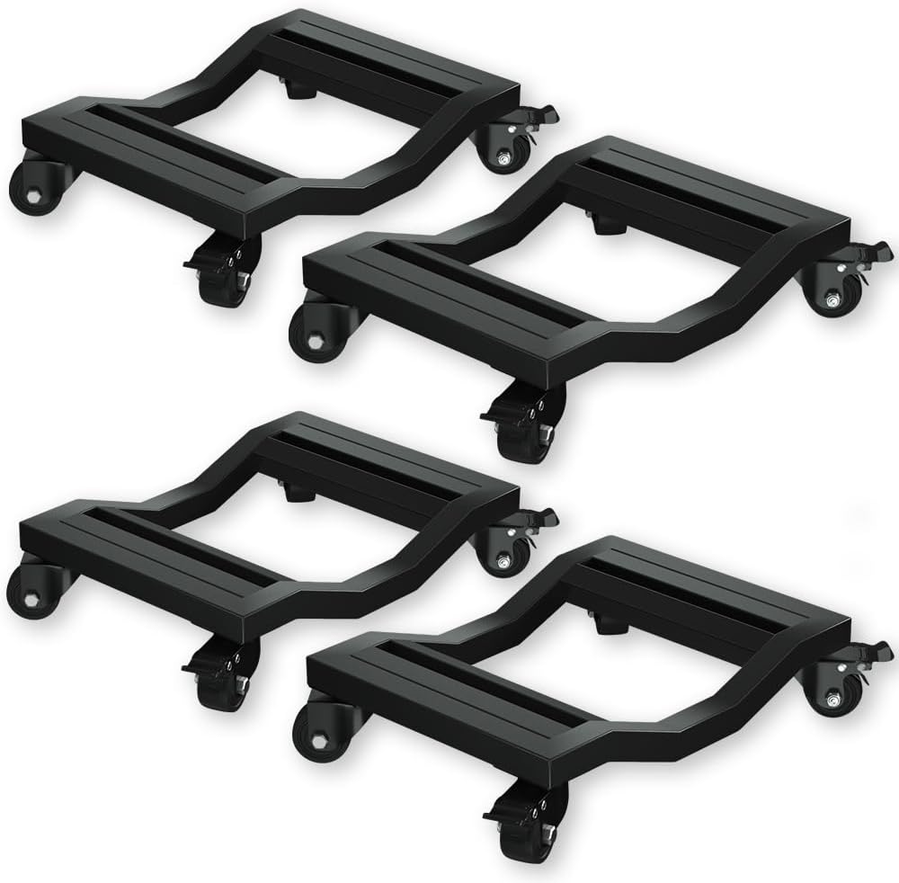 I'EZONK Industrial Stainless Steel Car Dolly Set of 4-6,800lb/3,084kg Capacity | Pro Vehicle Mover w/Locking Brakes | U-Shaped Design for Cars/SUVs/Trucks & Trailers