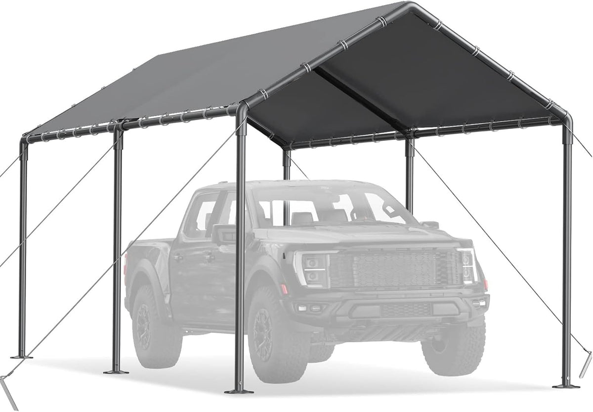 10x20ft Portable Car Tent Garage with UV Resistant Canopy, Easy to Assemble Portable Garage, Stable Carport for Car, Bike, Camp, Outdoor Storage (Grey)